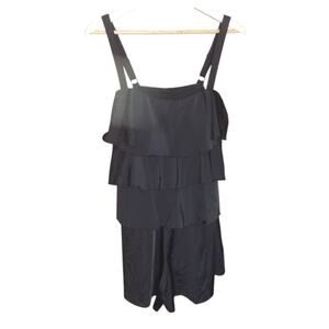 A Shore Fit Womens Black Adjustable Straps Ruffle One Piece Swim Romper Size 20W